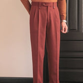 Men’s Naples High-Waisted Wool Dress Pants – Thick, Straight-Leg Casual Winter Trousers
